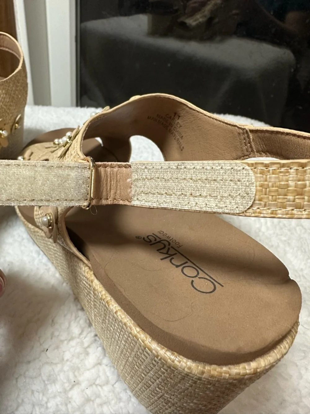 Corkys Women's Carley Raffia Floral Slingback Wedge Sandal size 11
